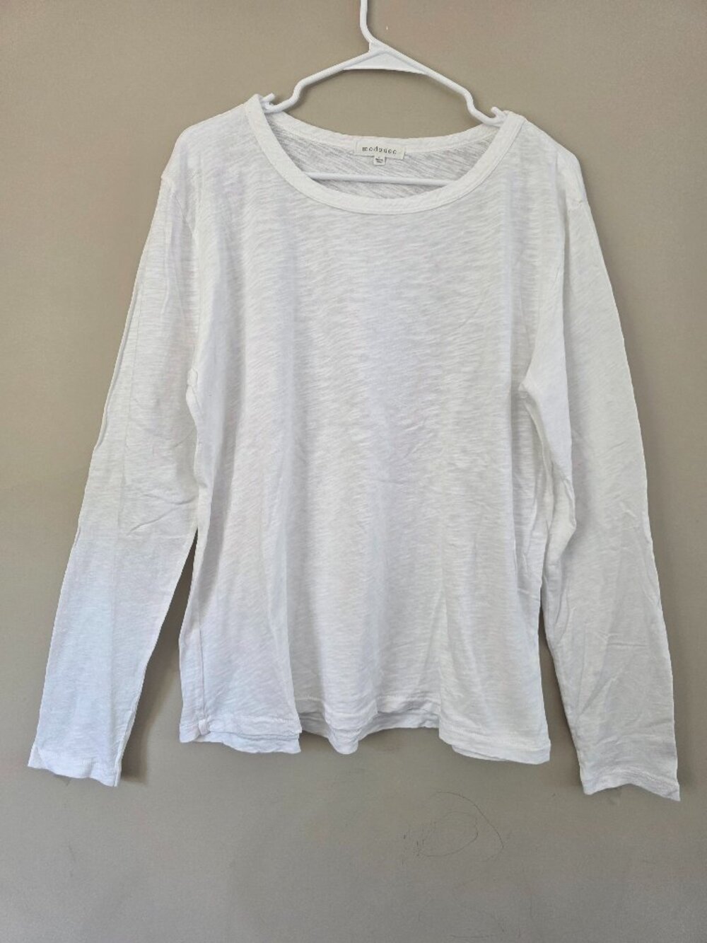 Mododoc White Slub Knit Long Sleeve Crew Neck Relaxed Fit Top Size Large - Picture 2 of 7
